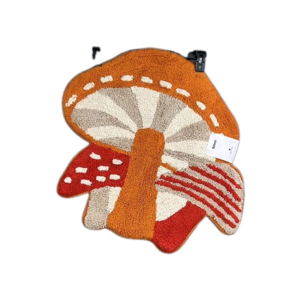 Urban Outfitters Mushroom Tufted Shag Bath Mat Rug Orange 100% Cotton - Picture 2 of 3